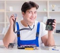 The computer repairman repairing desktop computer Royalty Free Stock Photo
