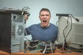 Computer repairman. Computer technician engineer. Support service. Royalty Free Stock Photo