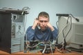 Computer repairman. Computer technician engineer. Support service. Royalty Free Stock Photo