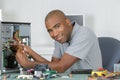Computer repairman at work Royalty Free Stock Photo