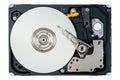 A computer`s hard disk hdd data storage drive without shield isolated  in white background show magnetic disc and electronic part Royalty Free Stock Photo