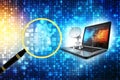 Computer with Satellite in technology background. Internet Communication Concept. 3d render Royalty Free Stock Photo