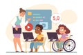 Computer science class for kids. Diverse children programming