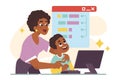 Computer science class for kids. Little black boy programming and coding