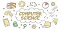 Vector art of computer science concept with various digital elements isolated on white background Royalty Free Stock Photo