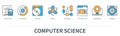 Computer science concept with icons in minimal flat line style Royalty Free Stock Photo