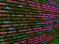 Computer science lesson. Abstract program code on computer screen. Abstract technological background with digits and lines