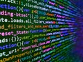 Computer science lesson. Big data storage and cloud computing representation. Code on dark background. Programming Javascript on Royalty Free Stock Photo