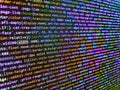 Computer science lesson. Developer working on websites codes in office. Lines of Html code visible. Web programming and bracket Royalty Free Stock Photo