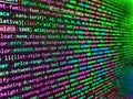 Computer science lesson. Screen of web developing php code on dark background. Background of software developer script. Concept of Royalty Free Stock Photo