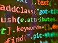 Computer science lesson. Webdesigner Workstation. Key password theft hacking firewall concept Blurred screen with selective focus