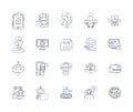 Computer science line icons collection. Algorithm, Binary, Compiler, CPU, Debugging, Encryption, Firewall vector and