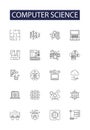 Computer science line vector icons and signs. Programming, Algorithms, Networks, Data, Analysis, Security, AI, Software Royalty Free Stock Photo