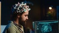 Computer scientist puts EEG headset on, links brain to cyberspace Royalty Free Stock Photo