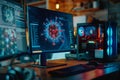 Computer screen alerting to a malware attack with antivirus software detecting and neutralizing the threat