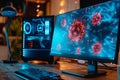 Computer screen alerting to a malware attack with antivirus software detecting and neutralizing the threat