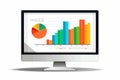 computer screen with charts windows vector flat isolated illustration