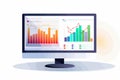 computer screen with charts windows vector flat isolated illustration