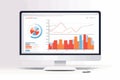 computer screen with charts windows vector flat isolated illustration