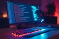Computer Screen with Colorful Code at Night Ideal for Cybersecurity Concepts, Technology, Programing, and Programming Royalty Free Stock Photo