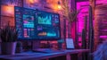 On a computer screen, a data analytics dashboard is shown at night Royalty Free Stock Photo