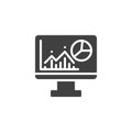 Computer screen displaying an analytics dashboard with charts and graphs vector icon