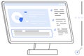 Computer screen displaying analytics dashboard with pie chart, checklist, and target indicator graphic Royalty Free Stock Photo