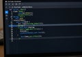 Computer screen displaying code in a dark-themed editor, Fira Code font, on JetBrains Mono interface Royalty Free Stock Photo