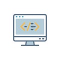 Computer screen displaying code symbols in flat design style Royalty Free Stock Photo