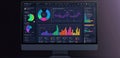 Computer screen displaying colorful data visualizations and business analytics Royalty Free Stock Photo