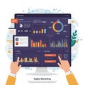 Computer screen displaying data analytics dashboard with various charts and graphs. Royalty Free Stock Photo