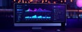 Computer screen displaying data charts and interface in a dark environment Royalty Free Stock Photo