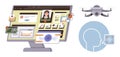 Data Monitoring Dashboard with Drone Surveillance and Facial Recognition Technology Royalty Free Stock Photo
