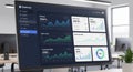 A computer screen displaying a detailed business analytics dashboard with various graphs and charts showing revenue, active users Royalty Free Stock Photo