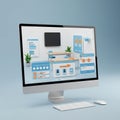 Computer screen displaying a digital classroom interface with 3D icons and elements. Royalty Free Stock Photo