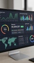 Computer screen displaying a digital dashboard with various analytics. The interface Royalty Free Stock Photo