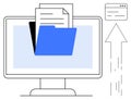 Digital File Upload with Folder and Documents on Desktop Screen Royalty Free Stock Photo