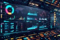 A computer screen displaying a futuristic dashboard filled with real-time data and analytics. Generative AI Royalty Free Stock Photo