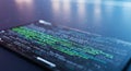 Computer screen displaying lines of code, with syntax highlighting in green and white on Royalty Free Stock Photo