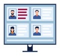 Computer screen displaying profiles people different genders. Digital profiles resume monitor