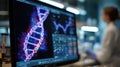 Scientist analyzing dna structure on computer screen in laboratory Royalty Free Stock Photo