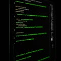 Computer screen displaying syntactically styled code in green text against a black Royalty Free Stock Photo