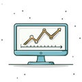 Computer Screen Displaying an Upward Trending Graph with Line Art Style Royalty Free Stock Photo