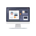 Computer screen displaying user profile and image editing software interface with dark mode design and vector style Royalty Free Stock Photo