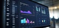 Computer screen displaying various data charts and graphs in a dark interface Royalty Free Stock Photo