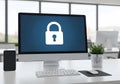 Computer screen displaying white padlock icon on blue background Royalty Free Stock Photo
