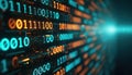 Computer screen displays binary code data. Digital numbers flowing. Suitable for tech, coding, programming, data analysis, AI Royalty Free Stock Photo