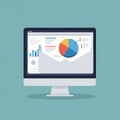 A computer screen displays data analytics, featuring a colorful pie chart and various bar Royalty Free Stock Photo