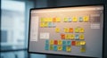 A computer screen displays a digital interface featuring a grid of colorful virtual sticky Royalty Free Stock Photo