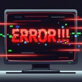 Computer screen displays glitching red error message with red laser lines digital glitch effect Royalty Free Stock Photo